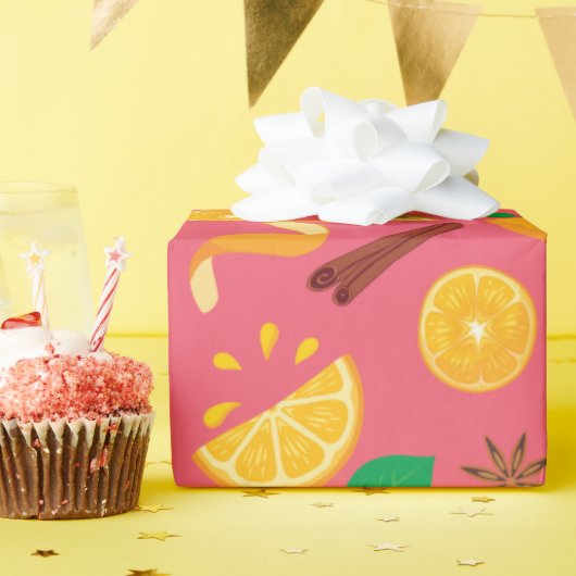 秋のスターアニスとオレンジのシームレス誕生日 ラッピングペーパー (誕生日パーティー)