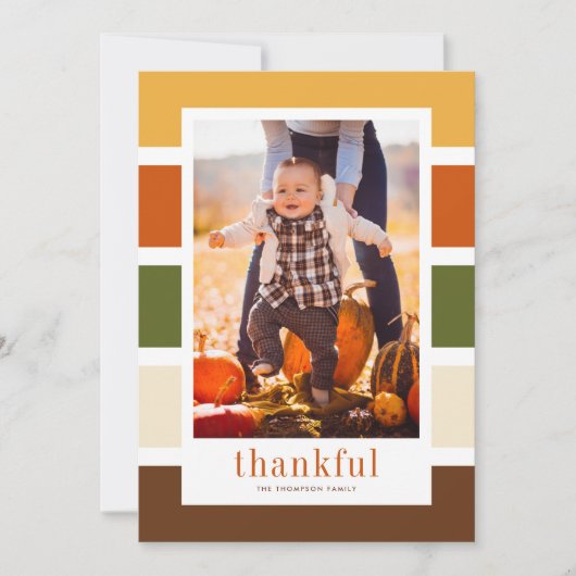 秋のストライプパターン感謝の写真感謝祭 シーズンカード (正面)