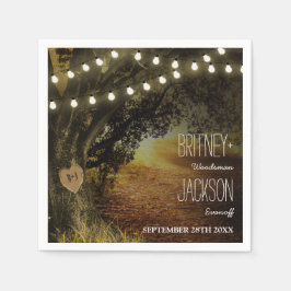 秋のストリングライト オークの木 ウェディングナプキン スタンダードカクテルナプキン