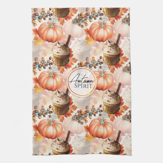 秋のスピリットコージーウォーターカラーパターン キッチンタオル (縦)