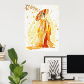 秋のセレニティ日本の：芸者の水彩画 ポスター (ホームオフィス)