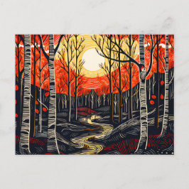 秋のタイムフォレストとウッドペッカー シーズンポストカード