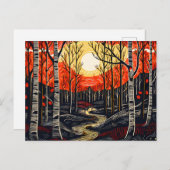 秋のタイムフォレストとウッドペッカー シーズンポストカード (正面/裏面)