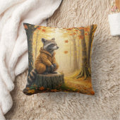 秋のタヌキが切り株に座る クッション (ブランケット)