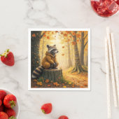 秋のタヌキが切り株に座る スタンダードカクテルナプキン (インサイチュ)