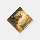 秋のタヌキが切り株に座る スタンダードカクテルナプキン (角)