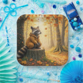 秋のタヌキが切り株に座る ペーパープレート (パーティー)