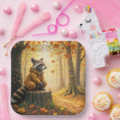 秋のタヌキが切り株に座る ペーパープレート (パーティー)