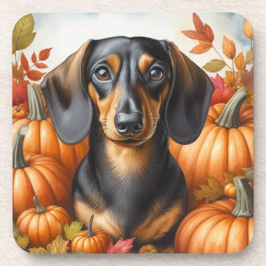 秋のダシュント喜び：黒とタン秋海岸 コースター (正面)