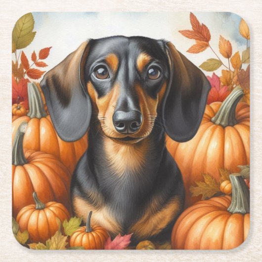 秋のダシュント喜び：黒とタン秋海岸 スクエアペーパーコースター (正面)