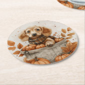 秋のダシュンドッグスカボチャ ラウンドペーパーコースター (アングル)