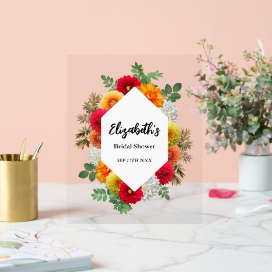 秋のダリア フラワー 秋のブライダルシャワー アクリルサイン (ウェディング)