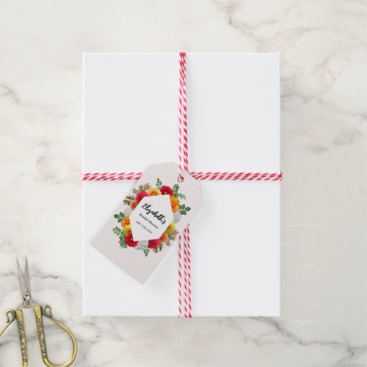 秋のダリア フラワー 秋のブライダルシャワー ギフトタグ (より糸付き)