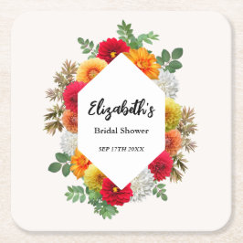 秋のダリア フラワー 秋のブライダルシャワー スクエアペーパーコースター