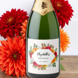 秋のダリア フラワー 秋のブライダルシャワー スパークリングワインラベル