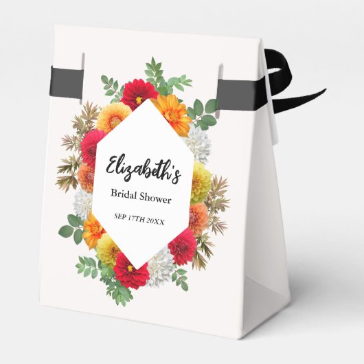 秋のダリア フラワー 秋のブライダルシャワー フェイバーボックス (裏面サイド)