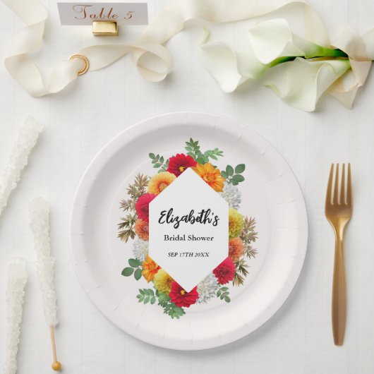 秋のダリア フラワー 秋のブライダルシャワー ペーパープレート (ウェディング)