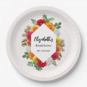 秋のダリア フラワー 秋のブライダルシャワー ペーパープレート (正面)