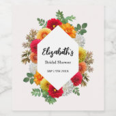 秋のダリア フラワー 秋のブライダルシャワー ワインラベル (シングルラベル)