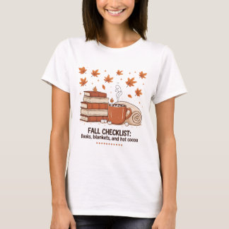 秋のチェックリスト 書籍 毛布 ホットココア あたたかな秋 Tシャツ
