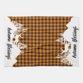 秋のチェック柄と山々 キッチンタオル (横)