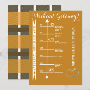 秋のチェック柄独身最後の週末旅行の予定 招待状