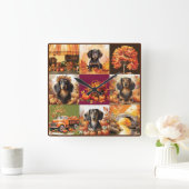 秋のチャーム：ダックスフントと秋シーン スクエア壁時計 (ホーム)