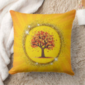 秋のツリーイエロー日が差すことスパークルサークルアート クッション (ブランケット)