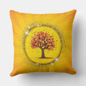 秋のツリーイエロー日が差すことスパークルサークルアート クッション (裏面)