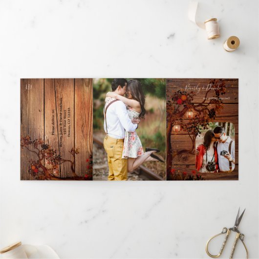 秋のツリーランタン結婚ズトリフォールド招待状 三つ折り招待状 (外部)