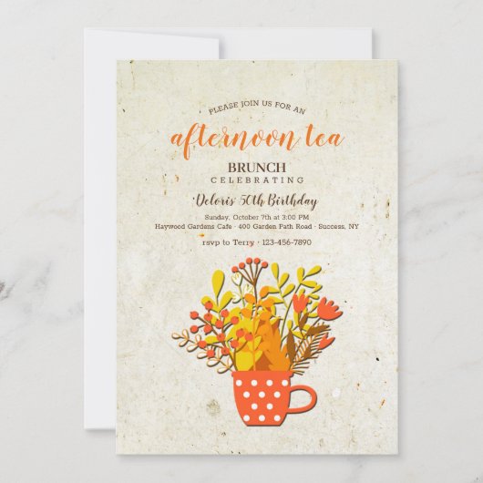 秋のティーパーティーへのご招待 招待状 (正面)