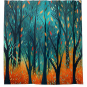 秋のティール（緑がかった色） シャワーカーテン (正面)