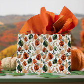 秋のテラコッタとセージの葉の模様 ラージペーパーバッグ