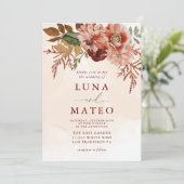 秋のテラコッタとバーガンディーの花の結婚式 招待状 (スタンド正面)