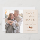 秋のテラコッタの葉の写真付き結婚式お知らせカード セーブザデート (正面)