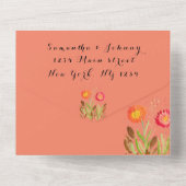 秋のテラコッタ オレンジの花 ボヘミアンチック オールインワン招待状 (裏面)