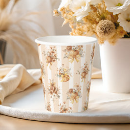 秋のテラコッタ オレンジ色の かぼちゃの花の ブライダルシャワー 紙コップ