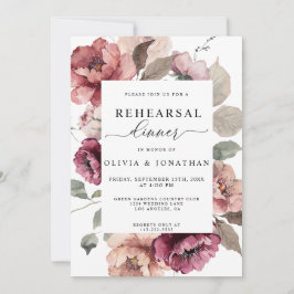 秋のテラコッタ ワインレッド 花柄 リハーサル ディナー 招待状