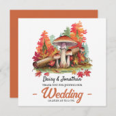 秋のテーマとキノコの結婚水色 サンキューカード (正面/裏面)