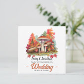 秋のテーマとキノコの結婚水色 サンキューカード (スタンド正面)