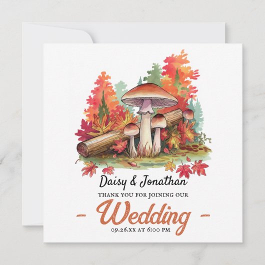 秋のテーマとキノコの結婚水色 サンキューカード (正面)