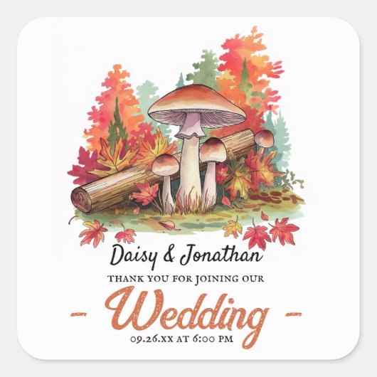 秋のテーマとキノコの結婚水色 スクエアシール (正面)