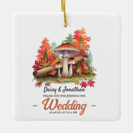 秋のテーマとキノコの結婚水色 セラミックオーナメント