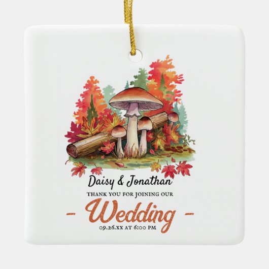 秋のテーマとキノコの結婚水色 セラミックオーナメント (正面)