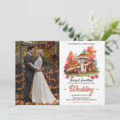 秋のテーマとキノコの結婚水色 招待状 (スタンド正面)