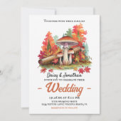 秋のテーマとキノコの結婚水色 招待状 (正面)