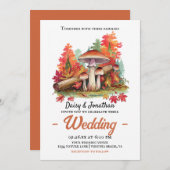 秋のテーマとキノコの結婚水色 招待状 (正面/裏面)