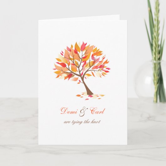 秋のテーマの木によって折られる結婚式招待状 招待状 (正面)