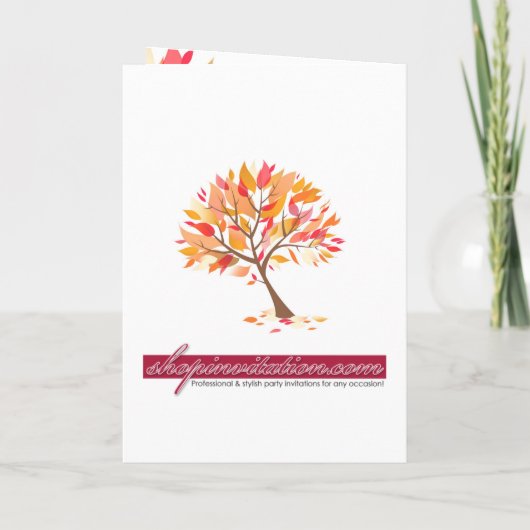 秋のテーマの木によって折られる結婚式招待状 招待状 (裏面)