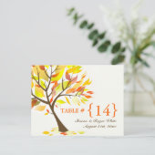 秋のテーマ結婚のテーブル番号席カード ポストカード (スタンド正面)